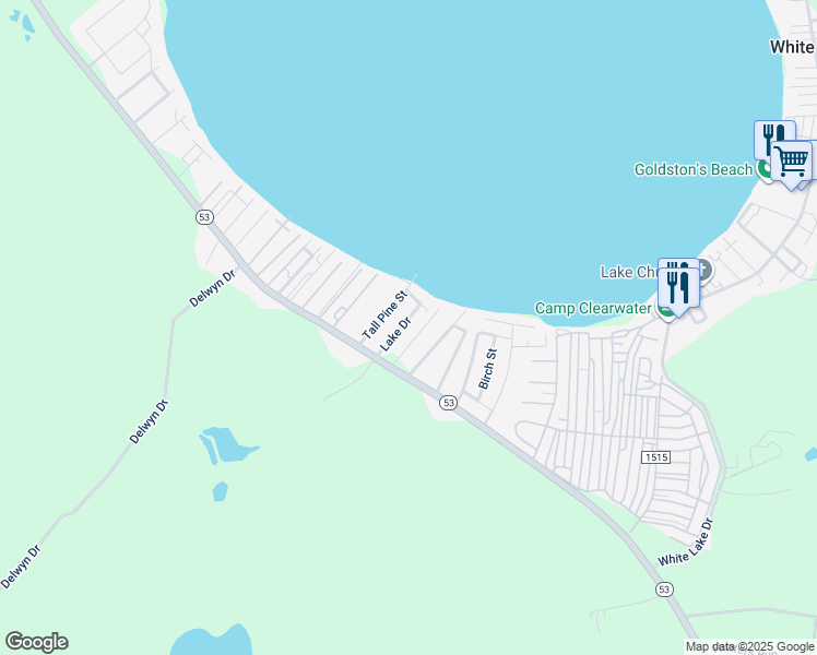 map of restaurants, bars, coffee shops, grocery stores, and more near 94 Lake Drive in Elizabethtown