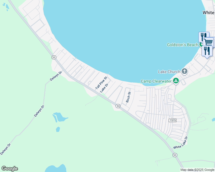 map of restaurants, bars, coffee shops, grocery stores, and more near 94 Lake Drive in Elizabethtown