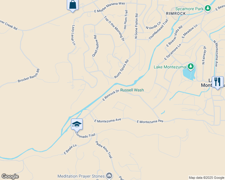 map of restaurants, bars, coffee shops, grocery stores, and more near 3375 Rusty Spurs Road in Lake Montezuma