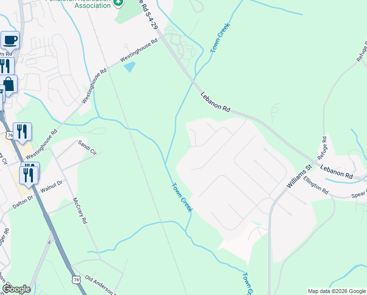 map of restaurants, bars, coffee shops, grocery stores, and more near 26 Vanessa Rae Lane in Pendleton