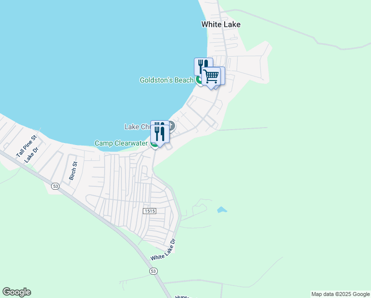 map of restaurants, bars, coffee shops, grocery stores, and more near 1879 White Lake Drive in Elizabethtown