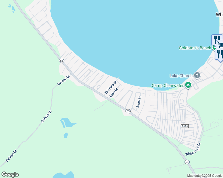 map of restaurants, bars, coffee shops, grocery stores, and more near Pine Street in Tar Heel