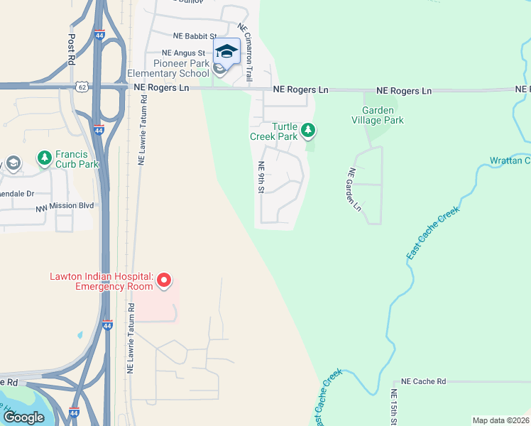 map of restaurants, bars, coffee shops, grocery stores, and more near 2307 Northeast 9th Street in Lawton