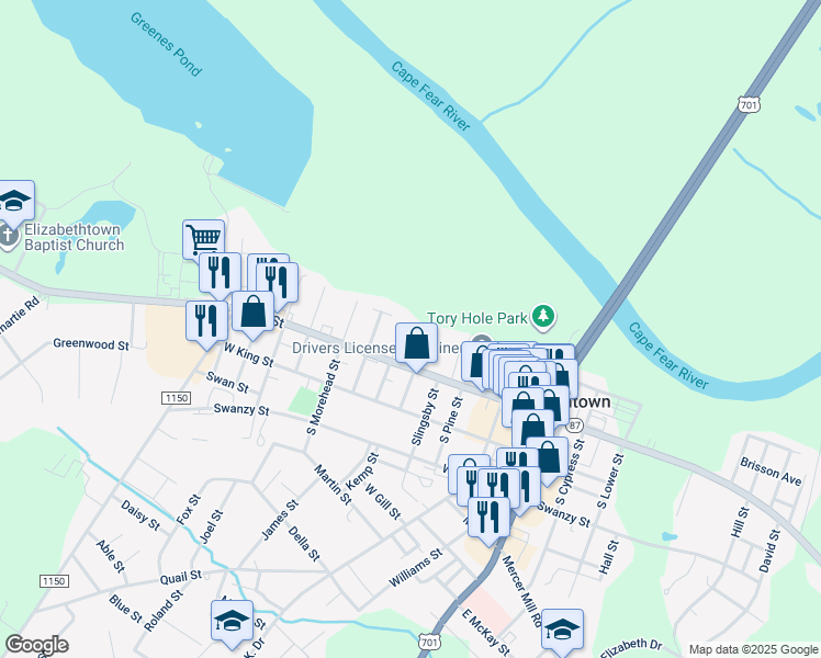 map of restaurants, bars, coffee shops, grocery stores, and more near 106 North Craig Street in Elizabethtown