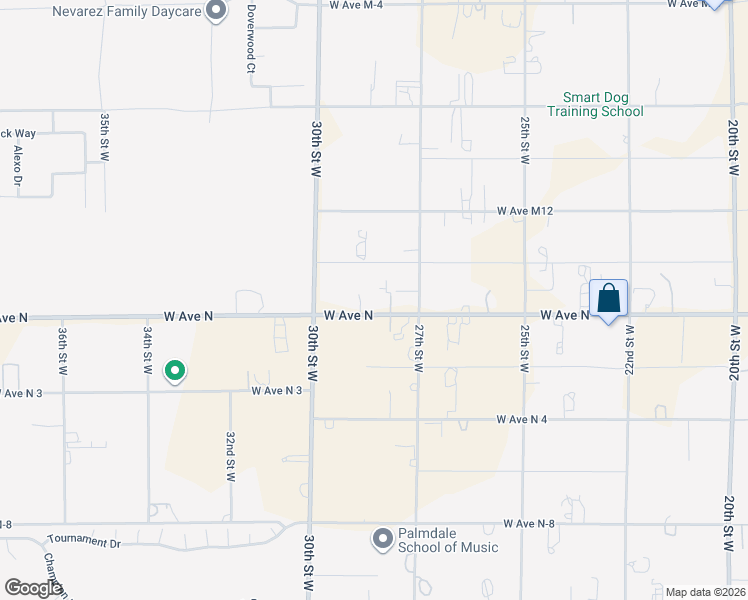 map of restaurants, bars, coffee shops, grocery stores, and more near 2755 West Avenue N in Palmdale