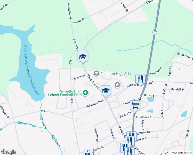map of restaurants, bars, coffee shops, grocery stores, and more near 804 North Hamilton Street in Williamston