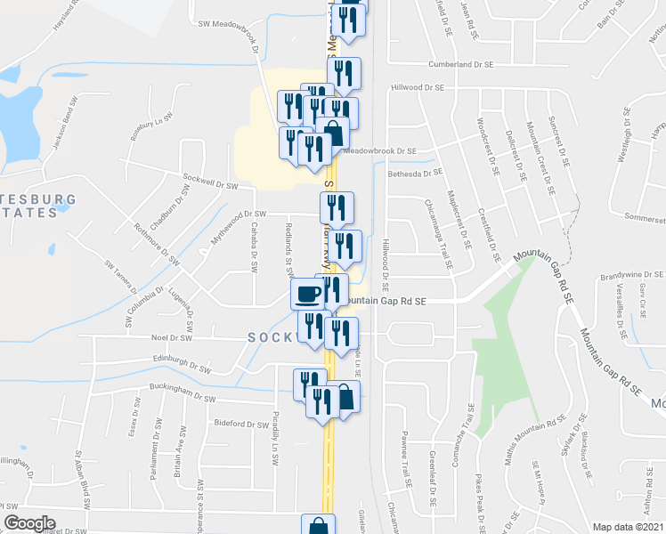 map of restaurants, bars, coffee shops, grocery stores, and more near 11373 Memorial Parkway Southwest in Huntsville