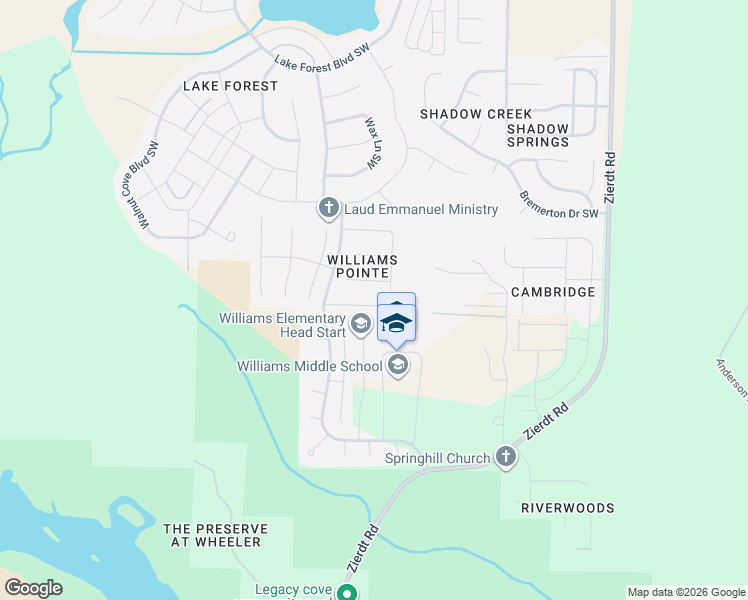 map of restaurants, bars, coffee shops, grocery stores, and more near 132 Otter Trail Southwest in Huntsville