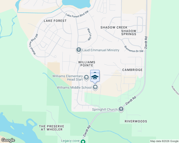 map of restaurants, bars, coffee shops, grocery stores, and more near 132 Otter Trail Southwest in Huntsville