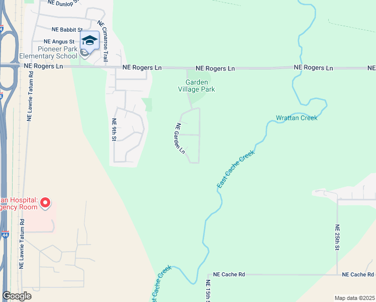 map of restaurants, bars, coffee shops, grocery stores, and more near 2307 Northeast Garden Lane in Lawton
