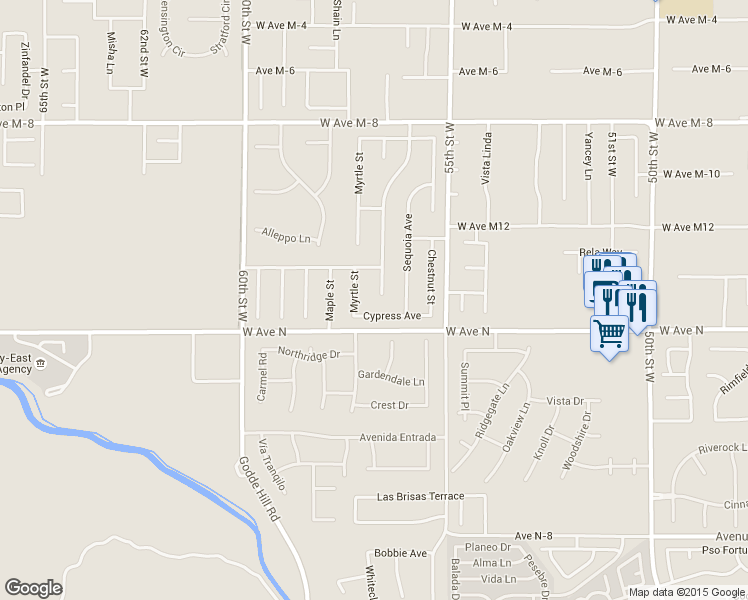 map of restaurants, bars, coffee shops, grocery stores, and more near 41233 Almond Avenue in Palmdale