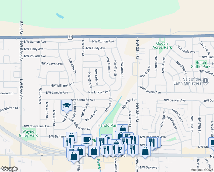map of restaurants, bars, coffee shops, grocery stores, and more near 4306 Northwest Williams Avenue in Lawton