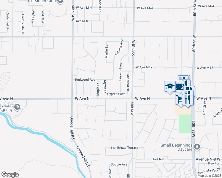 map of restaurants, bars, coffee shops, grocery stores, and more near 41233 Almond Avenue in Palmdale