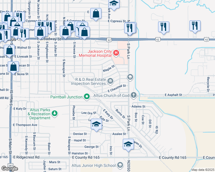 map of restaurants, bars, coffee shops, grocery stores, and more near 1112 East Cherry Street in Altus