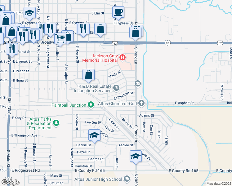 map of restaurants, bars, coffee shops, grocery stores, and more near 1112 East Cherry Street in Altus