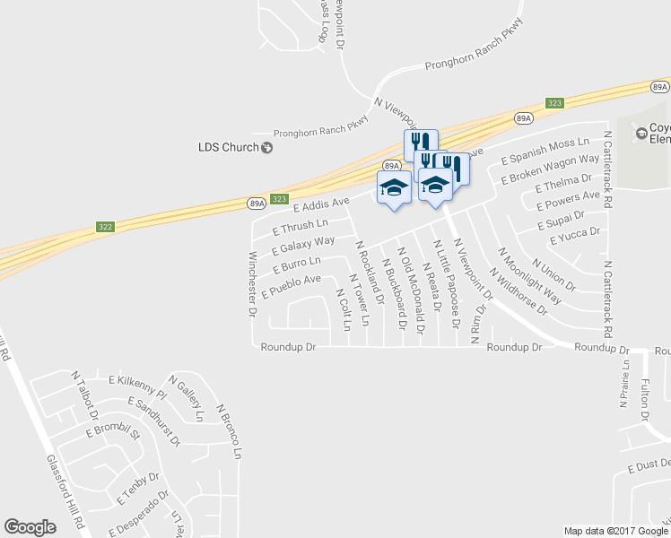 map of restaurants, bars, coffee shops, grocery stores, and more near 6221 North Colt Lane in Prescott Valley