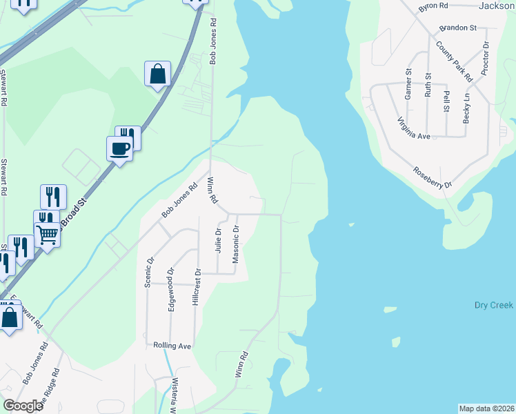 map of restaurants, bars, coffee shops, grocery stores, and more near 245 Winn Road in Scottsboro