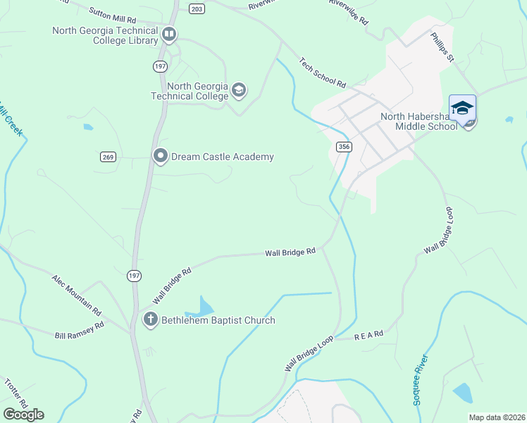 map of restaurants, bars, coffee shops, grocery stores, and more near 603 Wall Bridge Road in Clarkesville