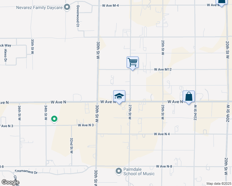map of restaurants, bars, coffee shops, grocery stores, and more near 2755 West Avenue N in Palmdale
