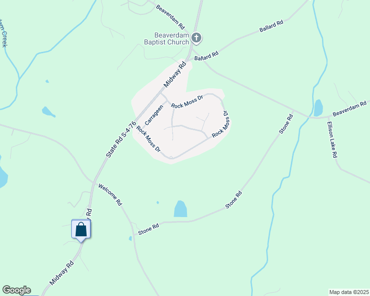 map of restaurants, bars, coffee shops, grocery stores, and more near 123 Rock Moss Drive in Williamston