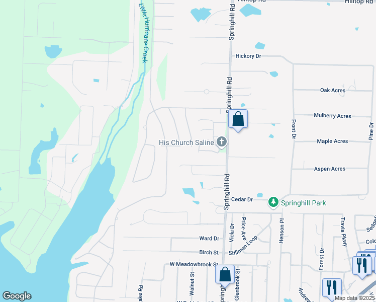 map of restaurants, bars, coffee shops, grocery stores, and more near 7321 Peach Blossom Avenue in Benton