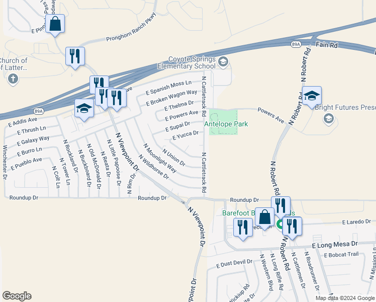 map of restaurants, bars, coffee shops, grocery stores, and more near 6231 North Keeney Circle in Prescott Valley