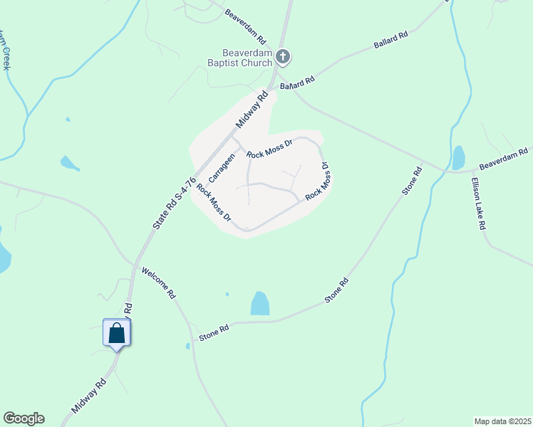 map of restaurants, bars, coffee shops, grocery stores, and more near 123 Rock Moss Drive in Williamston