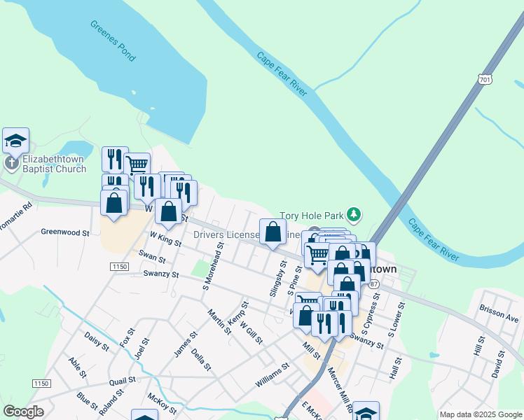 map of restaurants, bars, coffee shops, grocery stores, and more near 604 Queen Ct in Elizabethtown