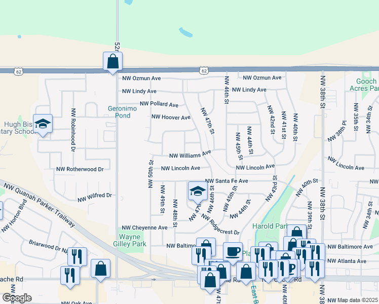 map of restaurants, bars, coffee shops, grocery stores, and more near 4808-4810 Northwest Williams Avenue in Lawton