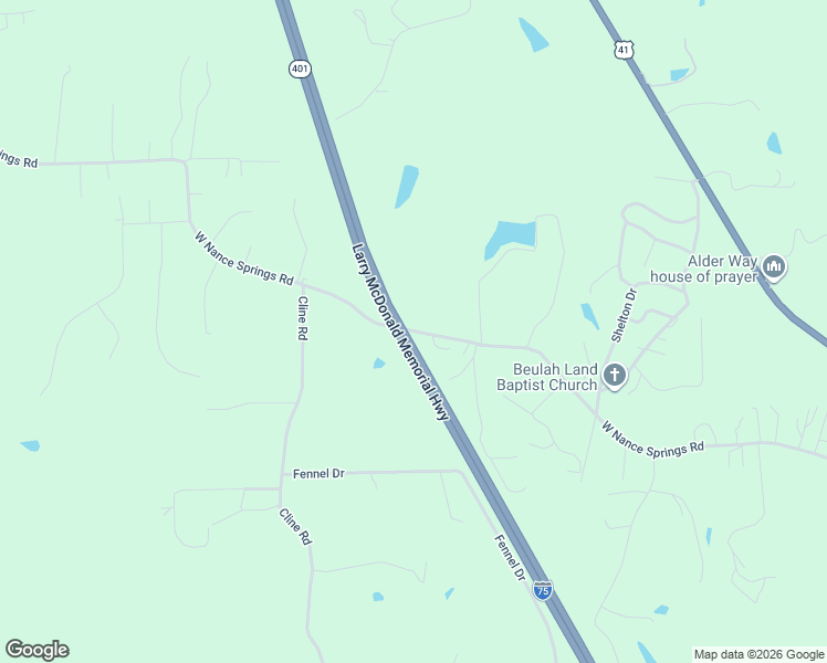 map of restaurants, bars, coffee shops, grocery stores, and more near West Nance Springs Road in Whitfield County
