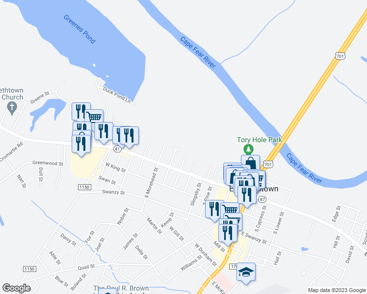 map of restaurants, bars, coffee shops, grocery stores, and more near 604 Queen Ct in Elizabethtown