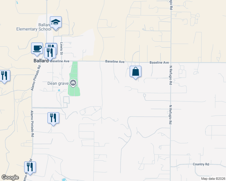 map of restaurants, bars, coffee shops, grocery stores, and more near 1740 Still Meadow Road in Solvang