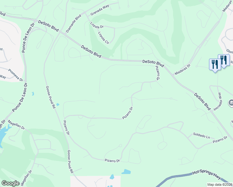 map of restaurants, bars, coffee shops, grocery stores, and more near 15 Temerario Place in Hot Springs Village