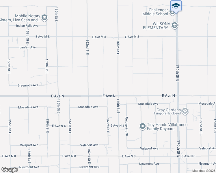 map of restaurants, bars, coffee shops, grocery stores, and more near 163rd Street East in Lancaster