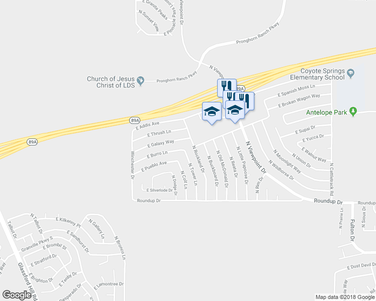 map of restaurants, bars, coffee shops, grocery stores, and more near 6200 North Rockland Drive in Prescott Valley