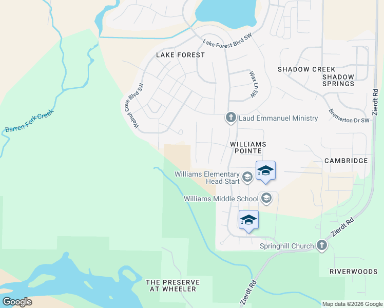 map of restaurants, bars, coffee shops, grocery stores, and more near 414 River Bend Drive Southwest in Huntsville