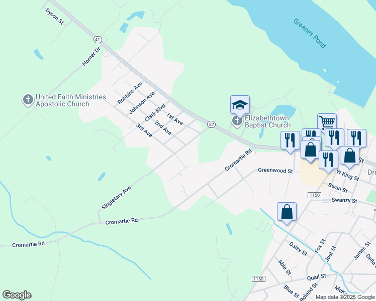 map of restaurants, bars, coffee shops, grocery stores, and more near 251 Singletary Avenue in Elizabethtown