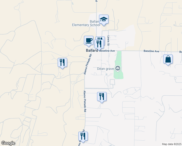 map of restaurants, bars, coffee shops, grocery stores, and more near 1700 Alamo Pintado Road in Solvang