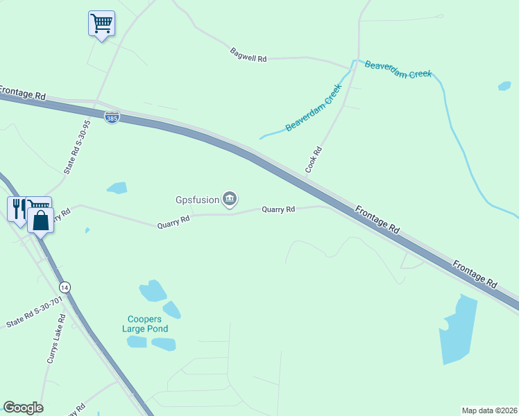 map of restaurants, bars, coffee shops, grocery stores, and more near 997 Quarry Road in Gray Court