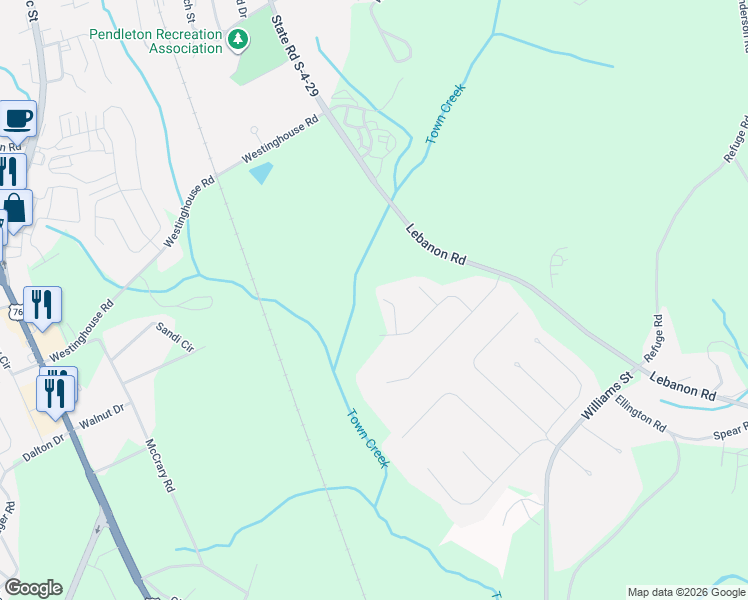map of restaurants, bars, coffee shops, grocery stores, and more near 22 Vanessa Rae Lane in Pendleton