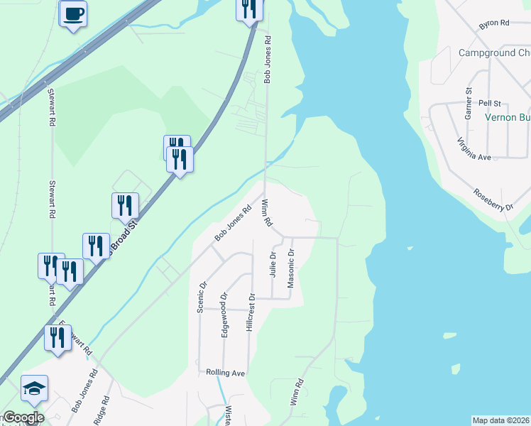 map of restaurants, bars, coffee shops, grocery stores, and more near 245 Winn Road in Scottsboro