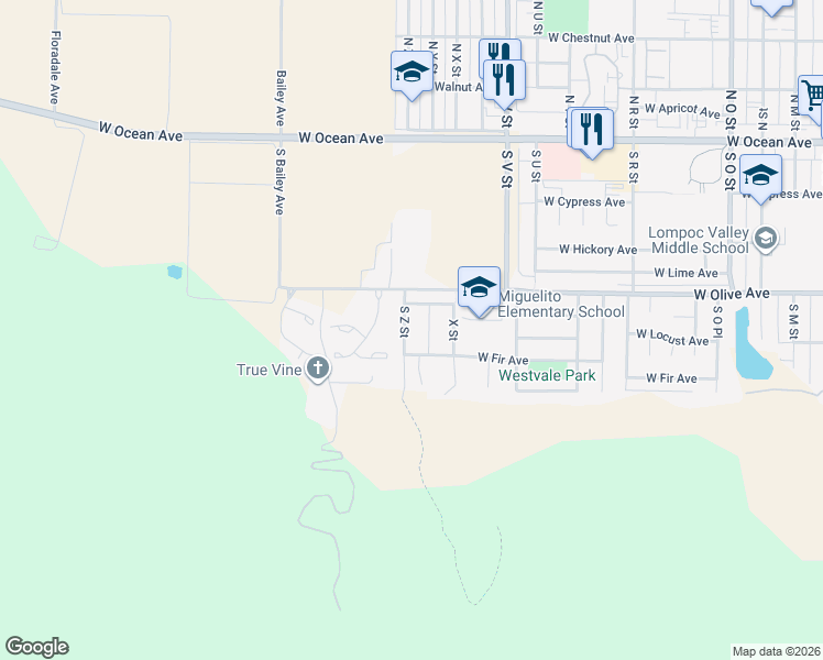 map of restaurants, bars, coffee shops, grocery stores, and more near 428 South Z Street in Lompoc