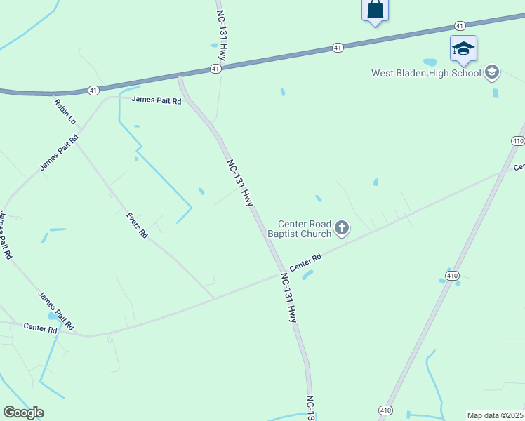 map of restaurants, bars, coffee shops, grocery stores, and more near 7463 North Carolina 131 Highway in Bladenboro
