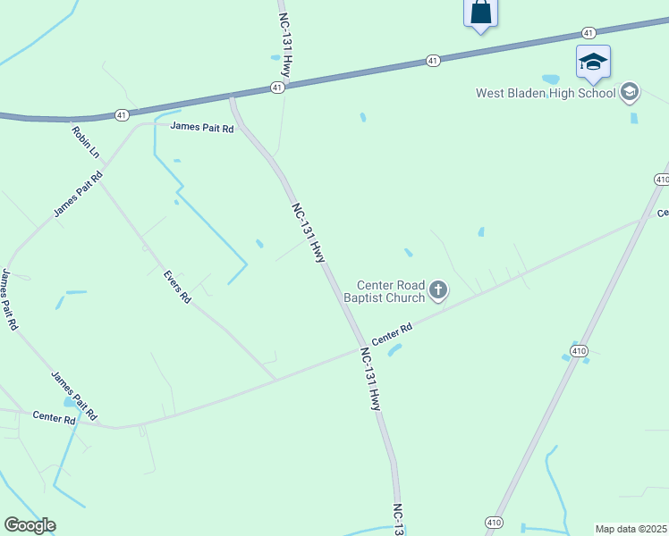 map of restaurants, bars, coffee shops, grocery stores, and more near 7463 North Carolina 131 Highway in Bladenboro
