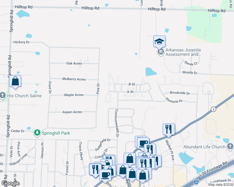 map of restaurants, bars, coffee shops, grocery stores, and more near 118 A Street in Bryant