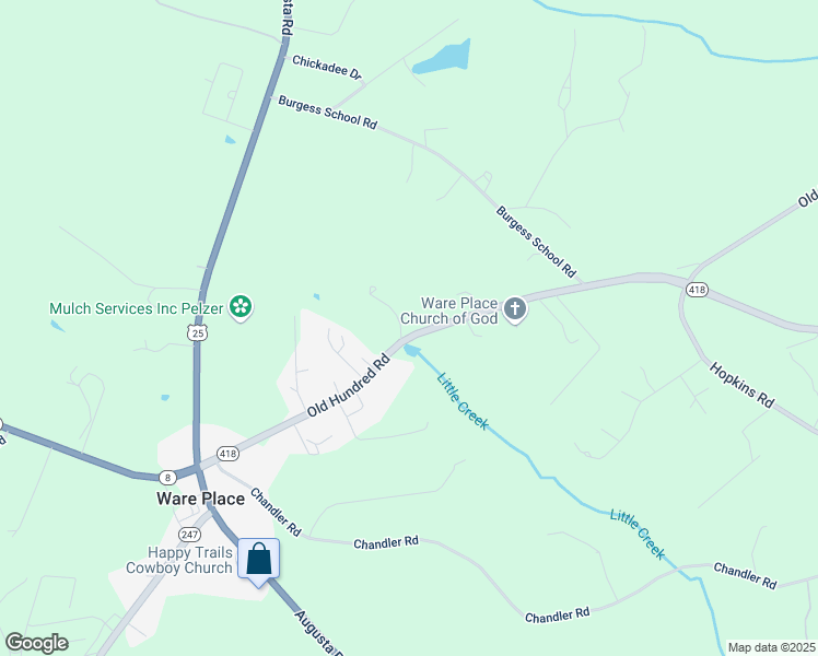 map of restaurants, bars, coffee shops, grocery stores, and more near 2050 South Carolina 418 in Pelzer