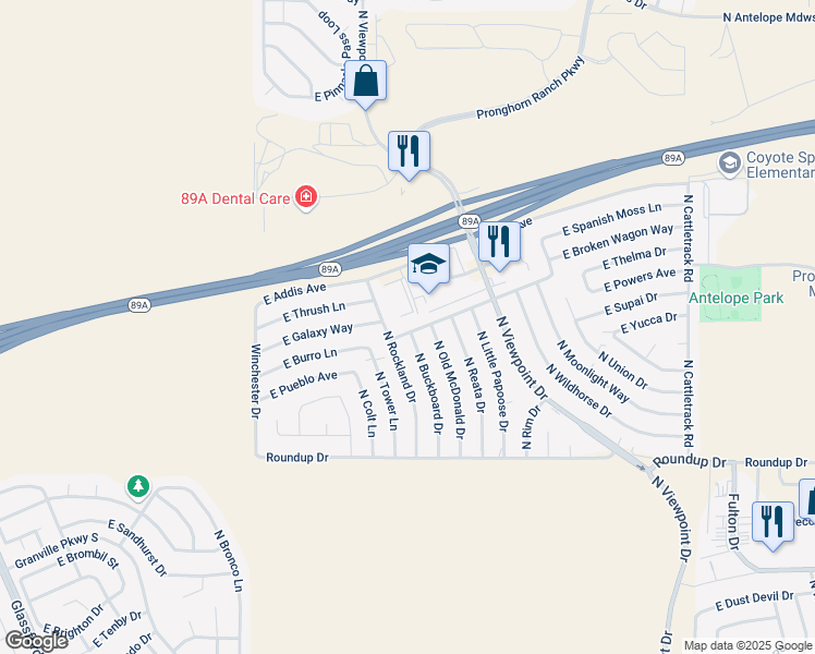 map of restaurants, bars, coffee shops, grocery stores, and more near 6301 North Rockland Drive in Prescott Valley