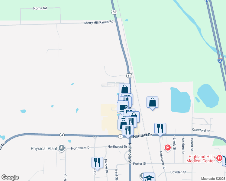 map of restaurants, bars, coffee shops, grocery stores, and more near 200 Moore Avenue in Senatobia