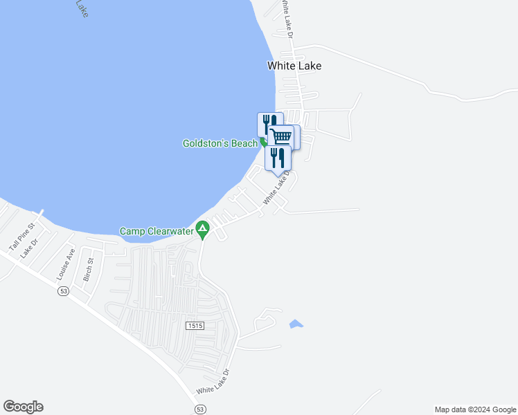 map of restaurants, bars, coffee shops, grocery stores, and more near 56 White Lake Drive in Elizabethtown