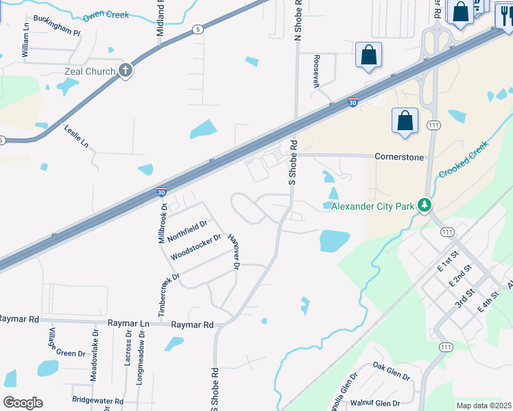 map of restaurants, bars, coffee shops, grocery stores, and more near 4417 Lexington Park Circle in Bryant